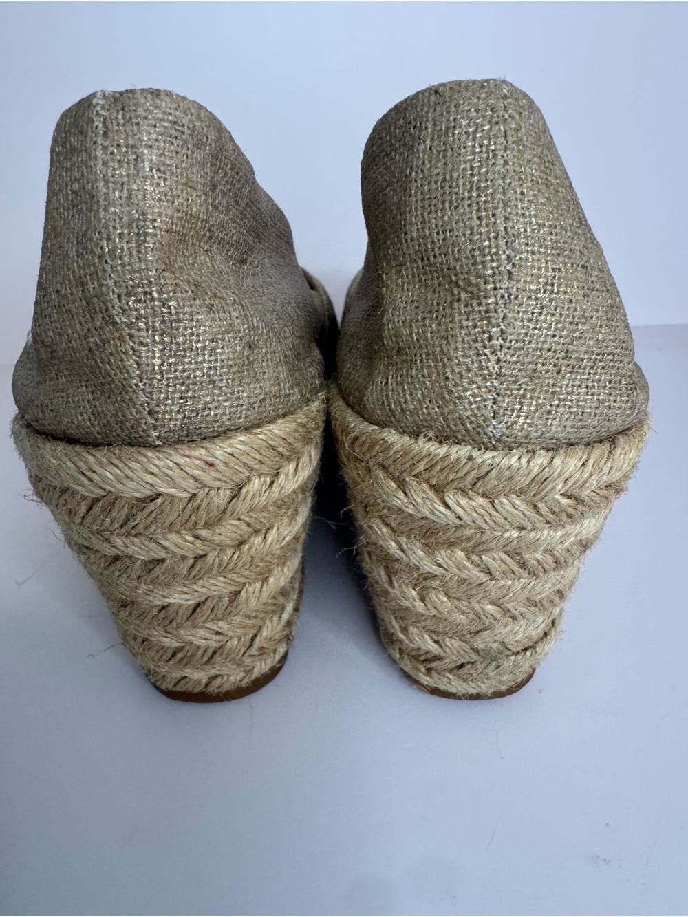 Tory Burch Filipa Logo Canvas Peep Toe Wedge Espadrilles Size 8B - Picture 3 of 14